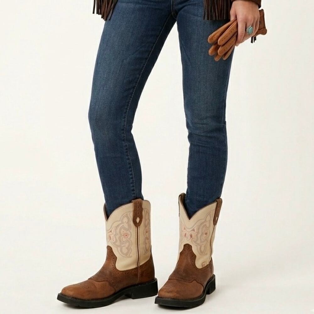 JUSTIN GYPSY L9924 Womens 10 B Leather Western Cowboy Boots Barnwood Brown Cream